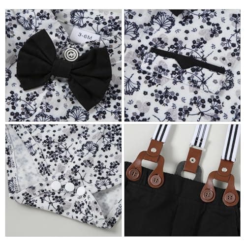 SOLOYEE Baby Boy Clothes Suits 18-24 Months Baby Boys Formal Wedding Outfits Long Sleeve Dress Shirt + Suspender Pants + Bowtie + Beret Gentleman Clothing Set (Black, 18-24 Months) — view 3