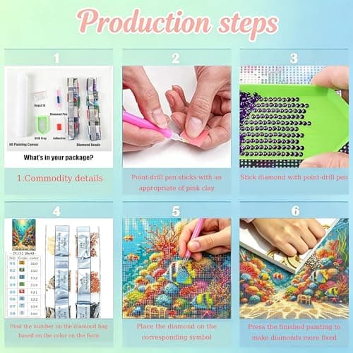 Fish Diamond Art Kits for Adults,5D Sea Coral Reef Landscape Diamond Painting Kits for Adults Beginner,DIY Full Drill Diamond Dot Painting Gem Art Kits for Adult,Home Wall Decor 13.79 X 13.79Inch — view 7