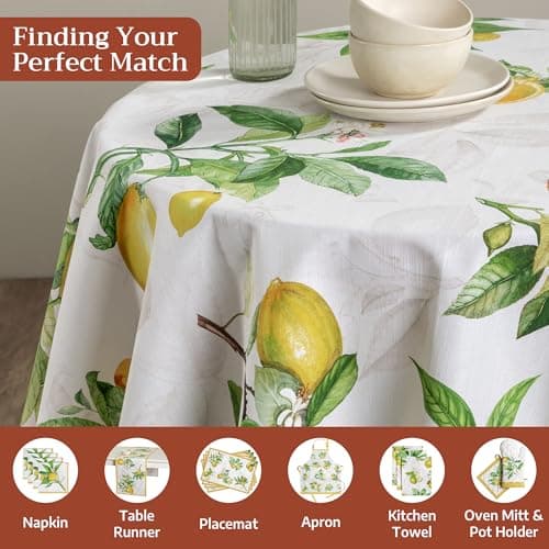 Maison d' Hermine Table Cloth Round Table 100% Cotton 63 Round Inches Tablecloth Reusable Decorative for Dining Kitchen Room Farmhouse Party Home Hotel Restaurant Spring Summer - Limoncello — view 3