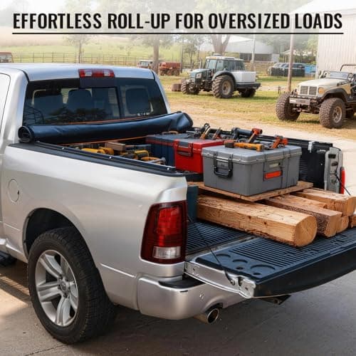 RHOBRA Soft Roll-up Truck Bed Tonneau Cover Compatible with 2009-2026 Dodge Ram 1500 (Incl. Classic & New), 5.7 ft Bed Without Rambox, 26.5oz Vinyl Soft Truck Bed Cover, No-Drill Installation