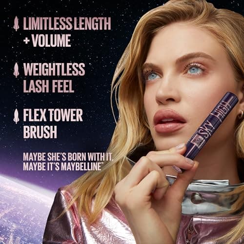 Maybelline Lash Sensational Sky High Washable Mascara Makeup, Volumizing, Lengthening, Defining, Curling, Multiplying, Buildable Formula, Blackest Black, 1 Count — view 2