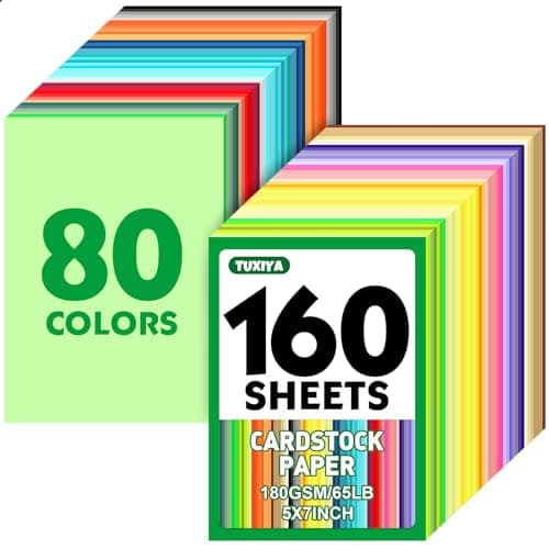 160 Sheets 5" X 7"Colored Cardstock, 80 Assorted Colors 180GSM/65LB Construction Paper Card Stock for Card Making, DIY Crafts, Kids School Supplies, Party Decorations & Printing