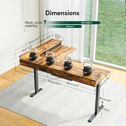 FEZIBO L Shaped Electric Standing Desk, 63x48 inch Large with Drawers | Reversible Tabletop, 2 Memory Height Settings | Home Office & Gaming Height-Adjustable Table, Rustic Brown（2 Packages） — view 2