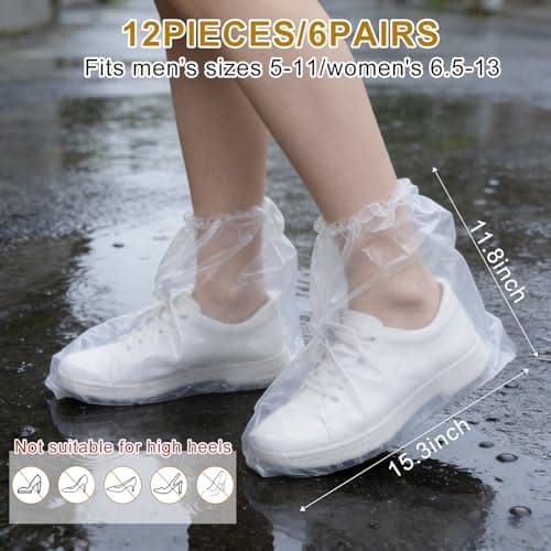12 Pcs Waterproof Shoe Covers for Rain, Non-Slip Disposable Rain Shoe Covers, Plastic Shoe Ponchos, Thickened PE Material Boot Covers for Men and Women (Clear) — view 2