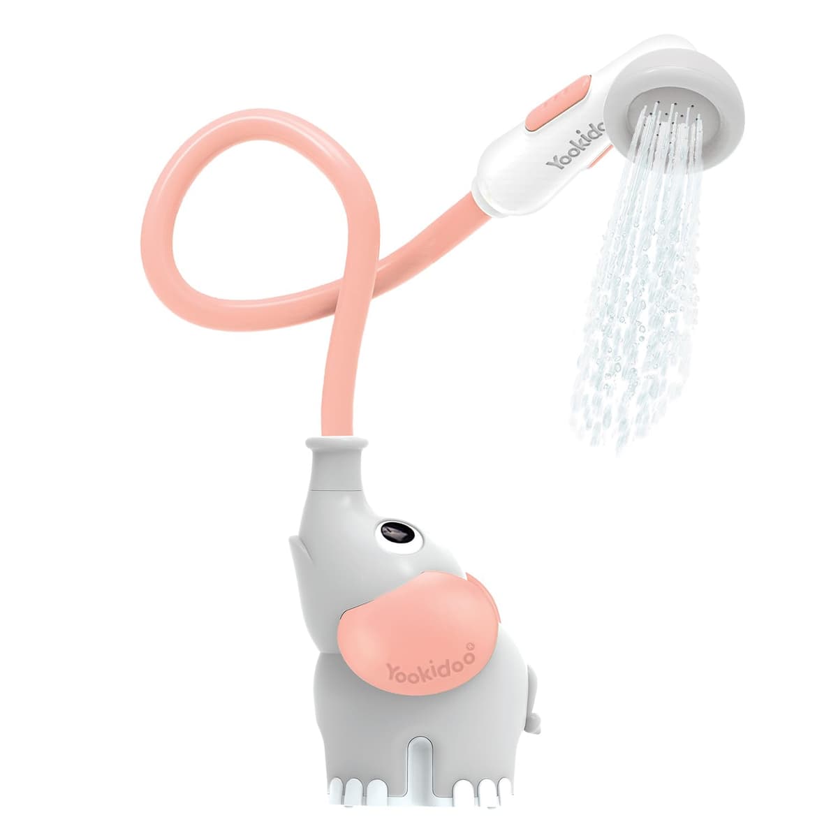 Yookidoo Baby Bath Shower Head - Elephant Water Pump with Trunk Spout Rinser - Control Water Flow from 2 Trunk Knobs in Tub or Sink for Infants and Newborn Babies (Pink)