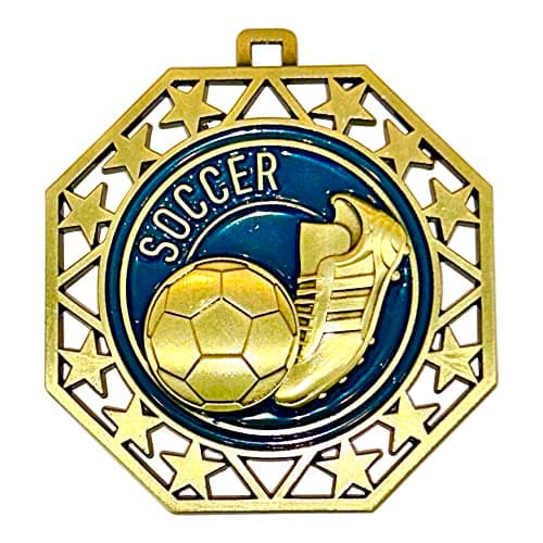 Express Medals Soccer Gold Medals Trophy Award with Neck Ribbons EMDC214Soccer - (Pack of 10)