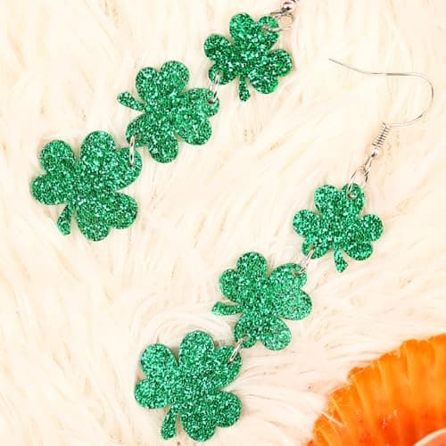St. Patrick's Day Green Shamrocks Clover Earrings for Women,Good Luck Dangling Earrings,Irish St. Patrick's Day Decorations Accessories. — view 2