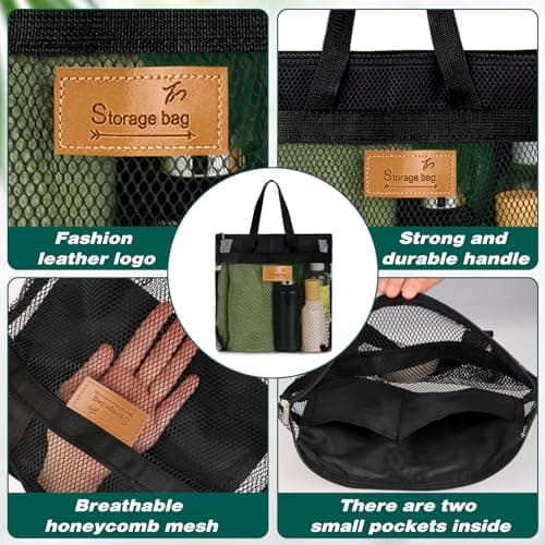 KALIONE Mesh Shower Caddy Bag, Portable Gym Shower Bag, Quick Dry Hanging Toiletry and Bath Organizer with Zipper for College Dorm, Gym, Yoga, Swimming Pool, Travel(Black) — view 2