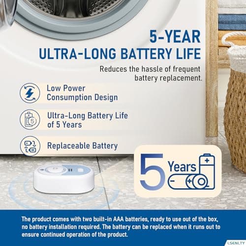 LSENLTY Water Leak Detector Supports 5 Years Standby Time, LED Indicator&100dB Leak Alarm, Self-Test Function&Low Battery Reminder Water Alarm, IP66 Waterproof for Home,3 Pack (Cannot Connect Wi-Fi) — view 2