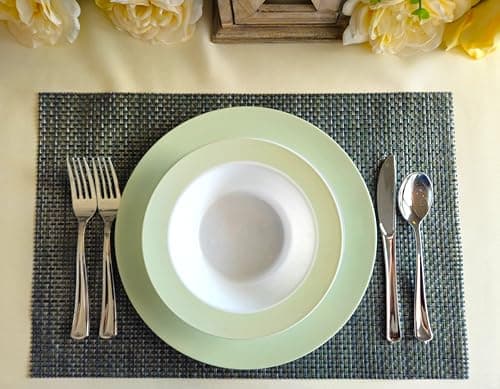 " OCCASIONS " 50 Plates Pack (25 Guests)-Wedding Party Disposable Plastic Plate Set -25 x 10.5'' Dinner + 25 x 7.5'' Salad/Dessert plates (Rio, in White & Pearled Green) — view 2