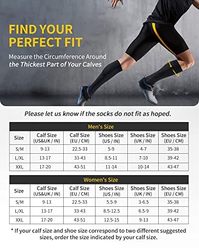 CAMBIVO 2 Pairs Compression Socks for Men and Women(20-30 mmHg), Compression Stocking for Swelling, Nurse, Flight (Black, LXL)
