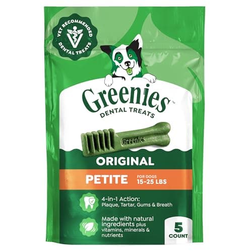 Greenies Veterinarian-Recommended Adult Natural Dental Dog Treats Petite Size, Dog Dental Chews, Original Flavor, 3 oz. Pack, 5 Count