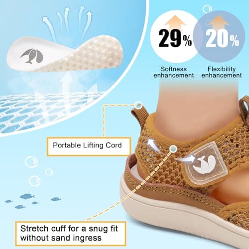 JOINFREE Beach Shoes for Kids Toddler Boys Girls Easy On Off Water Sandals for Pool River Splash Pad Summer Wear Brown 8 Toddler — view 3