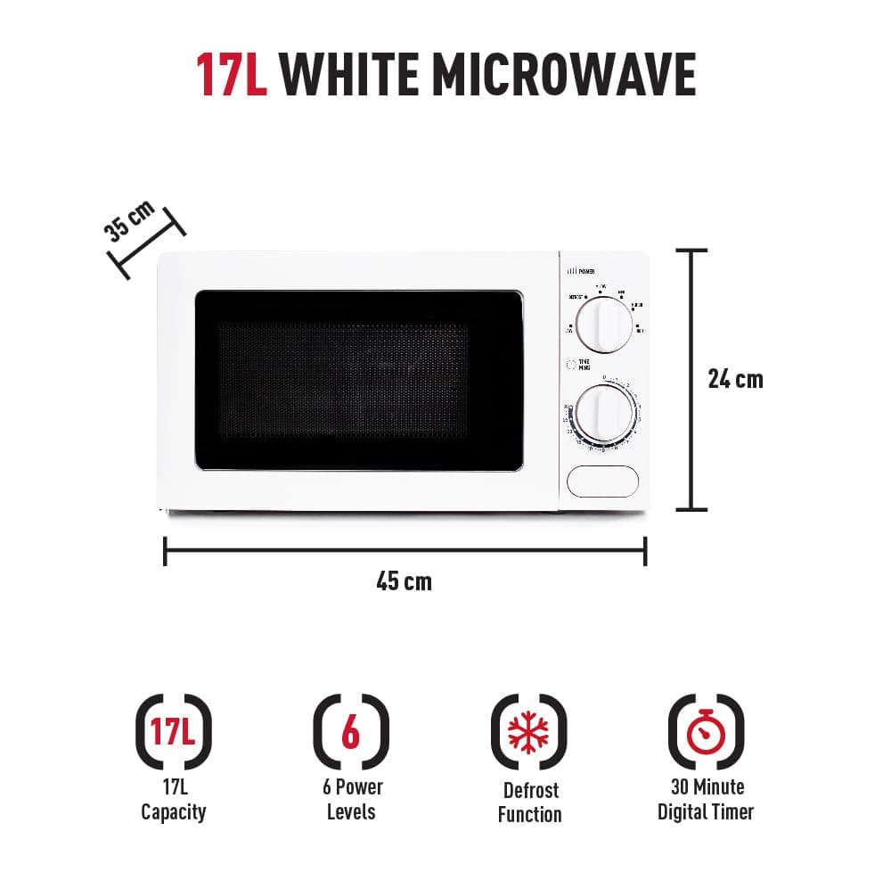 Haden 17l Microwave Oven - 700W Microwave, 6 Power Levels, 30 min Timer - Easy To Use and Clean - Defrost, Express Cooking - Small and Affordable White Microwave — view 2