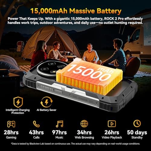 Blackview Rock 2 Pro 5G Rugged Phone Android 16, 15000mAh/33W Dual 400LM Camping Light, 32GB+256GB/2TB Rugged Smartphone Unlocked Gemini AI, 16MP+13MP 6.78" 2.4K 120Hz Glove Mode/NFC — view 4