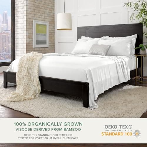 King Sheets by Pure Bamboo, Genuine 100% Organic Viscose Derived from Bamboo Bed Sheet Set, Soft & Cooling, Double Stitching, 2 Year Quality Promise (King, White) — view 2