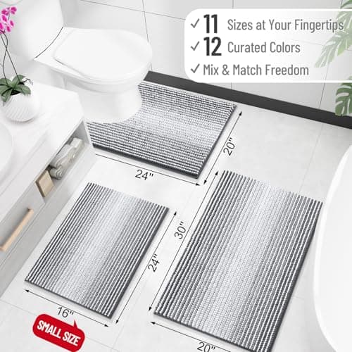 OLANLY Small Bathroom Rugs 24x16, Extra Soft Absorbent Chenille Striped Bath Rugs, Rubber Backing, Machine Wash Dry, Bath Mats for Bathroom Floor, Tub and Shower, Home Decor Accessories, Grey
