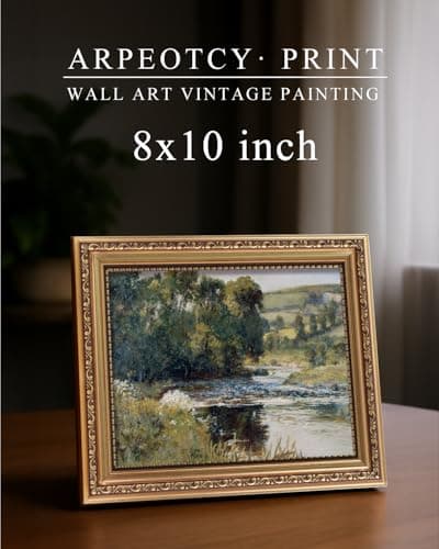 ARPEOTCY Vintage Gold Framed Wall Art, Nature Streamside Retro Paintings, 8x10 inch Small Canvas Prints Artwork with Antique Frame, Victorian Wall Pictures Decor for Living Room Gallery Room Shelf — view 2