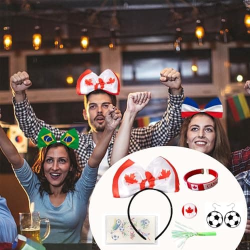 Canada Day Decorations Headband,2026 Soccer Fan Support Kit for Canada Fans,Patriotic Party Supplies Includes Tattoos Stickers Bracelets Earrings & Whistles for Game Day Photo Props — view 3