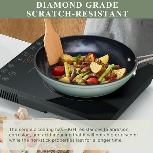 Nuwave Healthy Duralon Blue Ceramic Nonstick Cookware Set, Diamond Infused Scratch-Resistant, PFAS Free, Dishwasher & Oven Safe, Induction Ready & Evenly Heats, Tempered Glass Lids & Stay-Cool Handles — view 3