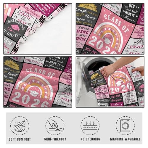 Graduation Gifts for Her Women - 50" X 60" Graduation Blanket 2026 Grad Gifts for High School College Masters Degree - Class of 2026 Graduate Gifts Ideas Blanket Pink — view 5