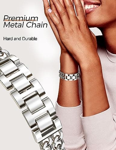 JR.DM Silver Watch Bands for Women Compatible with Apple Watch 38mm 40mm 41mm 42mm (S10/11) Adjustable Metal Band Cowboy Steel Chain Bracelet for iWatch Series1/2/3/4/5/6/7/8/9/10/11 SE 3/2/1(No Case)