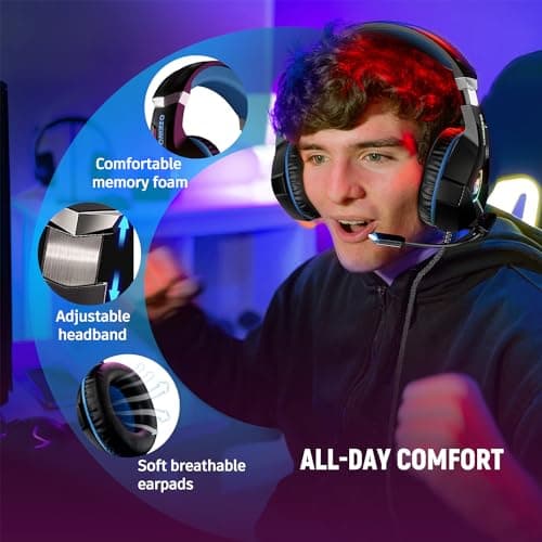 Ozeino Gaming Headset for Ps5 Ps4 PC, Over Ear Gaming Headphones with Noise Cancelling Microphone RGB Light, Deep Bass Stereo Sound Headset for Xbox Series X/S, Switch, Laptop, Mac, Phone — view 4