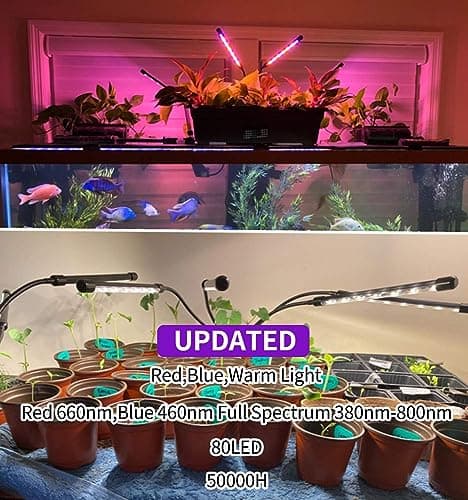 Grow Light for Indoor Plants - Upgraded Version 80 LED Lamps with Full Spectrum & Red Blue Spectrum, 3/9/12H Timer, 10 Dimmable Level, Adjustable Gooseneck,3 Switch Modes — view 2