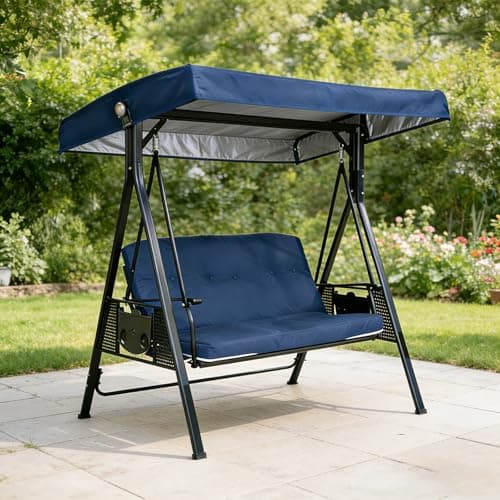 75 inch Replacement Canopy for Swing Seat 2 3 Seater, Patio Swing Canopy Replacement, Sunscreen Hammock Cover Top Garden Outdoor, Waterproof Patio Swing Canopy Top Cover, Beige (Blue-75x47'') — view 3