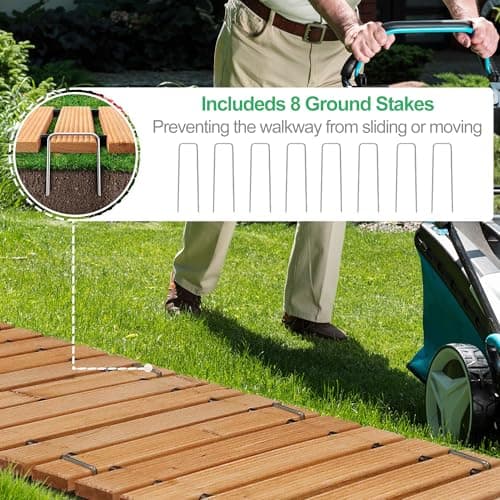 RELIANCER 8' Wooden Garden Pathway,Outdoor Roll Out Cedar Straight Walkway,Patio Path Decorative Garden Boardwalk Walkways,Weather-Resistant Roll Up Beach Wood Road Floor,Wedding Party Pathways — view 4