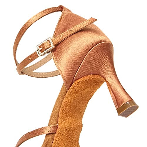 TINRYMX Women's Latin Dance Shoes Satin Ballroom Salsa Cha-cha Professional Practice Dance Shoes,EM217-Brown-2.75 Inch,7 US — view 8