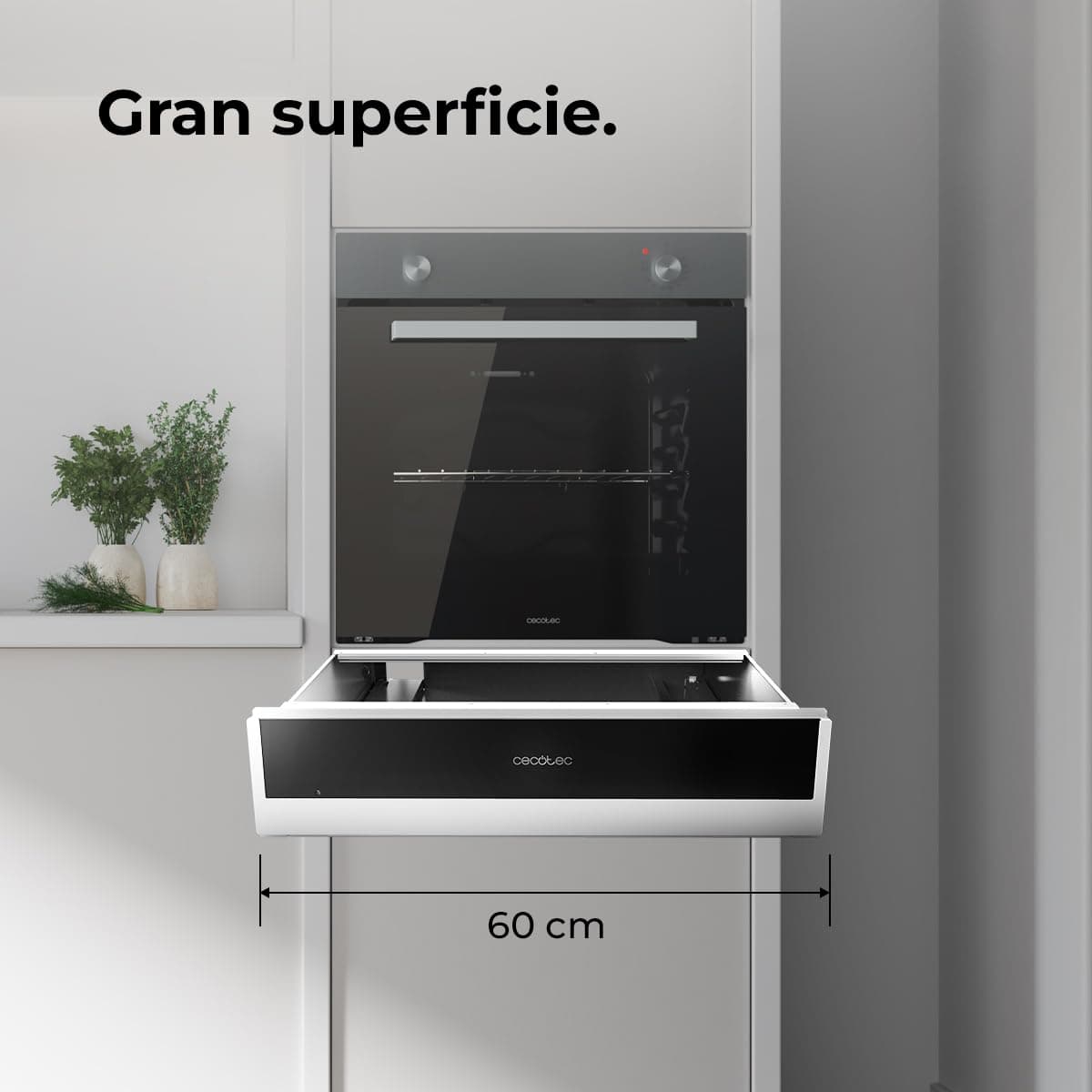 Cecotec Bolero Hexa WD Edge Integrable 60cm Dish Warmer Drawer 470W Maximum Power, Adjustable Temperature 30-80º, Mechanical Control, Indoor Non-Slip Mat, Black and Stainless Steel — view 3
