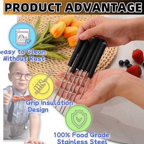 6Pcs Stainless Steel Fondue Forks 9.1" Fondue Sticks Fondue Cheese with Heat Resistant Handle Color Fondue Set for Grill Cake Chocolate Meat Fruits Cheese Fondue Fountain Roast Marshmallows Dessert — view 2