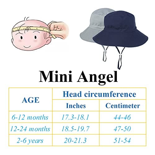 Mini angel Baby Sun Hat Kids Summer UPF 50+ Sun Protection Beach Wide Brim Toddler Baby Boy Girl Bucket Hat 2 Pcs (Solid Navy+Grey,2-6Years)