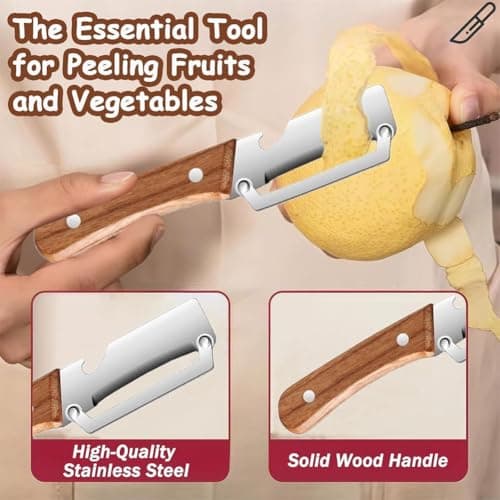 Multi-Functional Vegetable Peeler for Kitchen,Stainless Steel Vegetable Peeler Wooden Handle,Premium-Grade Fruit Peelers Knife with Bottle Opener for Carrot Potato Pumpkin (2PC) — view 2