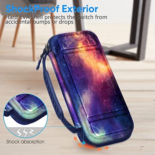 FINTIE Carrying Case for Nintendo Switch Lite 2019, [Shockproof] Hard Shell Protective Cover Travel Bag with Game Card & Micro SD Card Slots for Switch Lite Console & Accessories, Galaxy — view 4