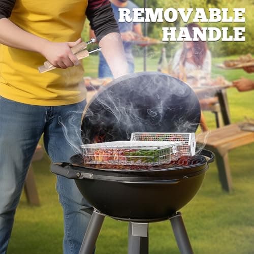 ivtivfu Grill Basket Set, Removable Wooden Handle, 304 Stainless Steel, Rolling Grilling Tools, Smoker BBQ Accessories for Vegetable Fish, Outdoor Cooking Camping, Birthday Gifts for Men Dad Husband — view 4