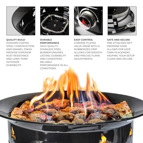 Outland Living Firebowl, Smokeless Fire Pit, Round Outdoor Portable Propane Gas Fire Pit, 19-inch Diameter 58,000 Btu, 823 Standard Black Perfect for Outside Use — view 4