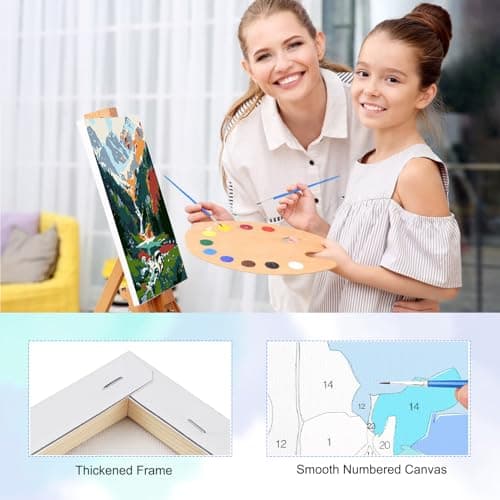 TOSTOG Landscapes 4 Pack Framed Canvas Painting by Numbers Art Kit for Adults and Kids, Beginner Acrylic Painting Supplies with Wooden Frame for Home Wall Decor 20 * 25 cm/8 * 10 in — view 2