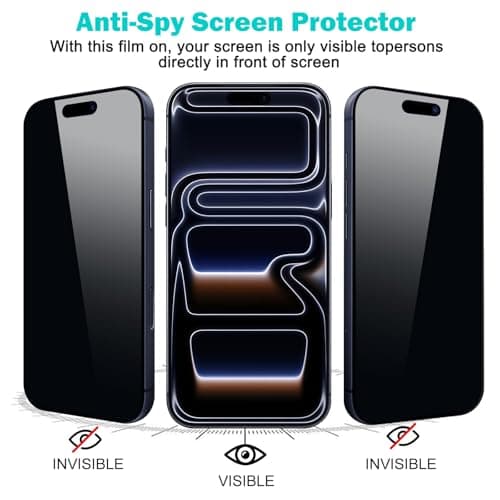 PEHAEL 3+3 Pack for iPhone 17 Pro Max Privacy Screen Protector with Camera Lens Protector Full Coverage Anti-Spy Tempered Glass Film 9H Hardness Easy Installation Bubble Free [6.9 inch] — view 3