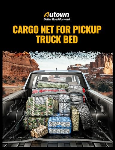 AUTOWN Cargo Net for Pickup Truck Bed - Stretchable 4'x4' to 7'x7', High Elastic Fine Mesh 1''x1'' with 8 Metal Carabiners - Ideal for ATV, SUV, UTV, Truck and Boat Use (Single Layer) — view 8