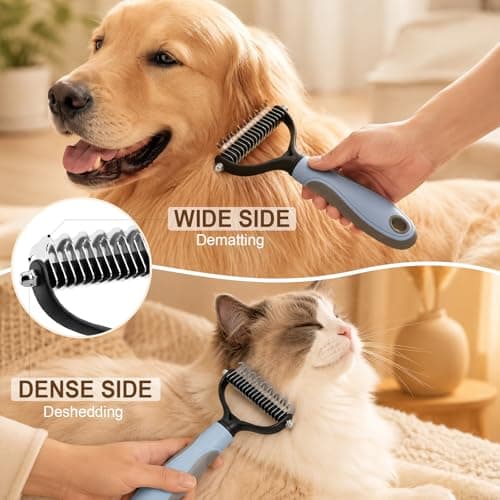 Pet Knotter for Dogs/Cats, Double Sided Pet Grooming Brush,Undercoat Rake Pets Brush for Long Hair Professional Deshedding Tool, Pets Hair Remover Shedding (Pink-L) — view 2