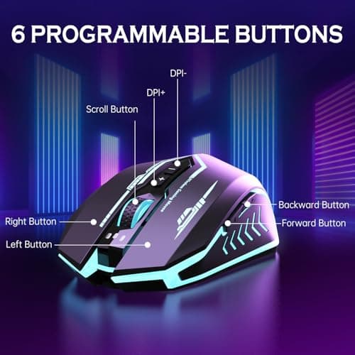 Wireless Gaming Mouse Up to 10000 DPI, UHURU Rechargeable USB Wireless Mouse with 6 Buttons 7 Changeable LED Color Ergonomic Programmable MMO RPG for PC Laptop, Compatible with Windows Mac — view 4