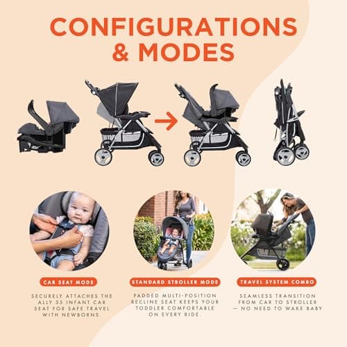 Baby Trend EZ Ride 35 Travel System, Stroller and Infant Car Seat Combo, Doodle Dots - Lightweight and Foldable Compact Design with One Hand Fold and Adjustable Handle — view 4
