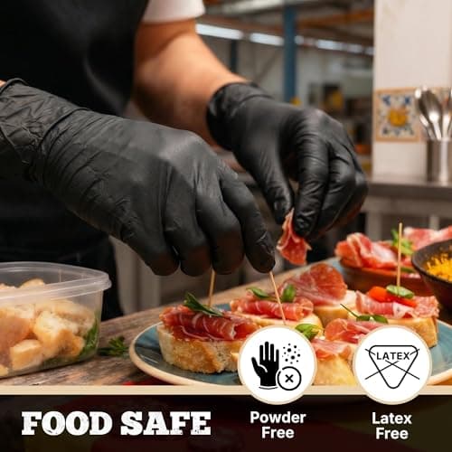 TitanFlex Black Nitrile Disposable Gloves, 5 Mil, Fully Textured, Heavy Duty, Latex Free & Powder Free for Cooking, Food Prep, kitchen clean, 100 ct (S) — view 4