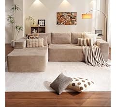 ovios 104" Cloud Boneless Couch with L-Shape Chaise,Modern Sectional Modular Sofa with Deep Seat, Upholstered Couches for Living Room Bedroom,No Assembly Required, Camel (Corduroy Fabric)