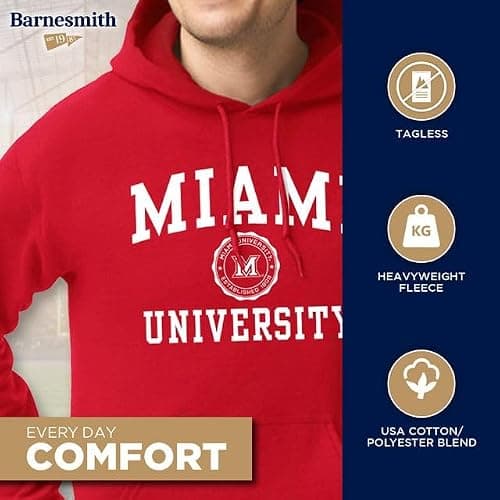 Barnesmith Miami University Redhawks Hooded Sweatshirt, Heritage, Red, Small — view 2