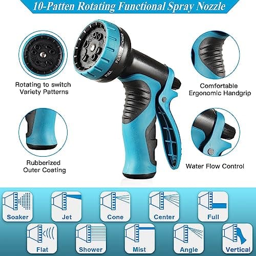 50Ft Expandable Garden Hose Water Hose - Kink Free Flexible Expending Hose with 10 Function Spray Nozzle and 3-Layers Latex, 3/4 Solid Fittings — view 3
