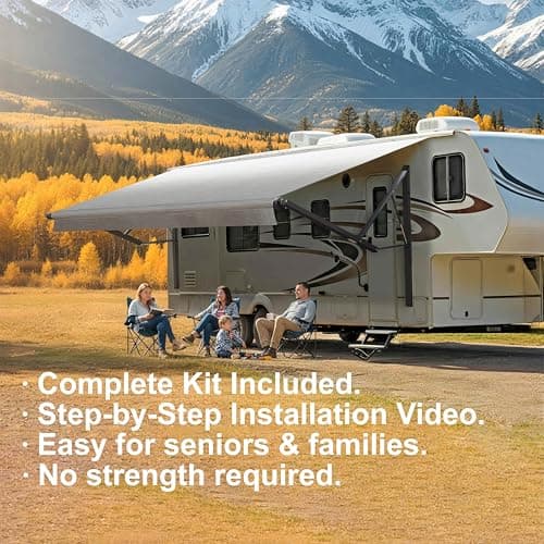 Suncode Black Motorized RV Modular Retractable RV Awning Frame Assemblies and Fabric for RV,5th Wheel,Travel Trailers,Toy Haulers,and Motorhome RV Trailer Awning for Home or Camper-20x8Ft-Sliver Fade