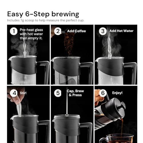OVENTE 20oz French Press Coffee Maker with 4-Level Filtration, Black FPW20B — view 7